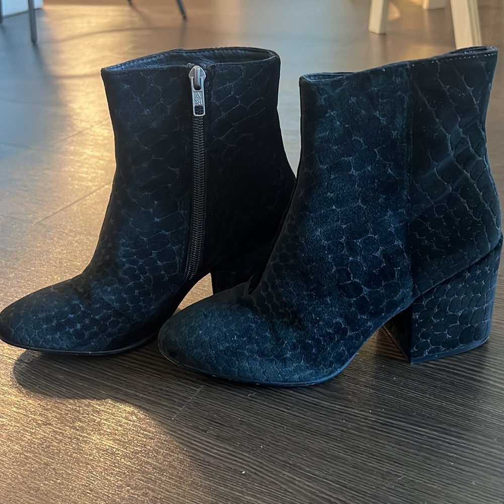 ASH Erika Black Velvet Block Heel Booties